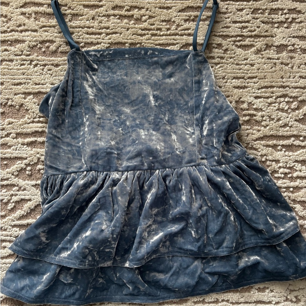 Blue Velvet Tiered/Peplum Top